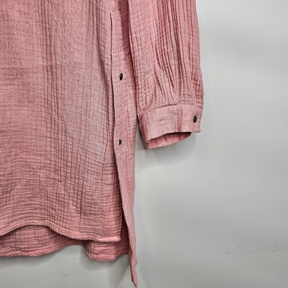 Soft Surroundings Small Lagenlook Pink Cotton Gauzy Half Buttondown Tunic Dress - Picture 13 of 15